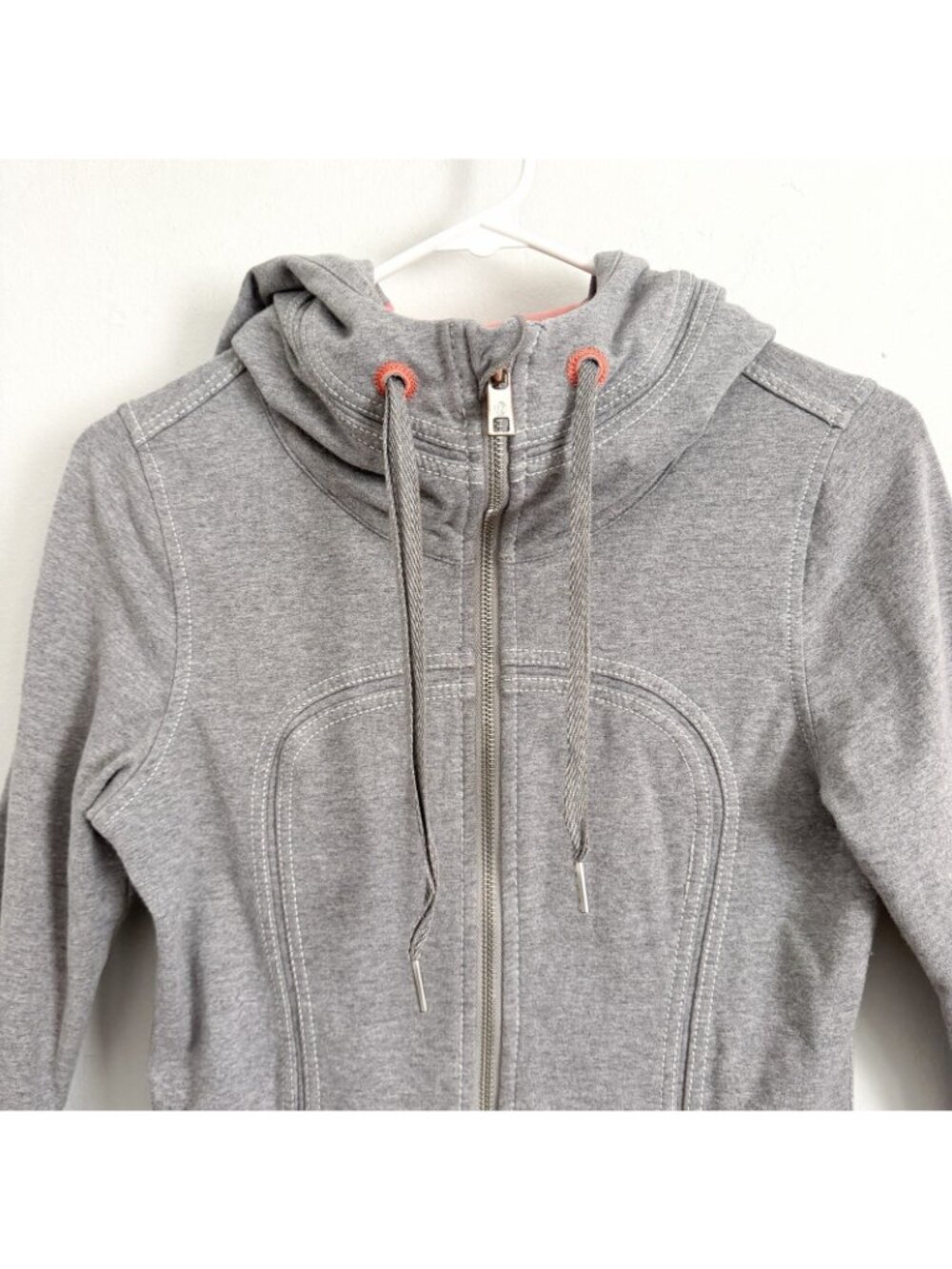 Lululemon Long Gray Scuba Hoodie Zip Jacket Pink Coral Women’s Size 6 Athletic View 2